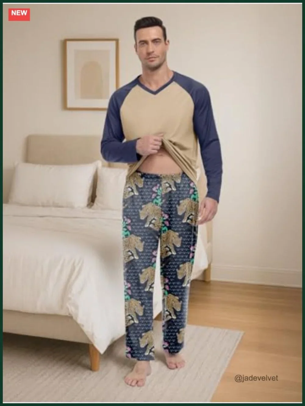 Men's Ultra-Soft Lightweight Long Sleeve Pajama Set V-Neck with Pockets